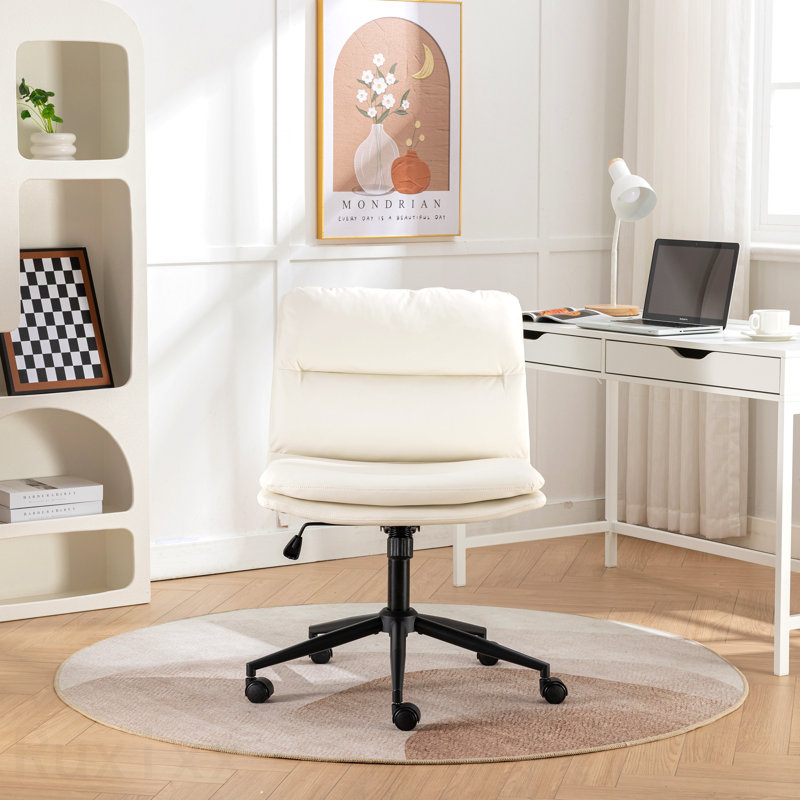 White Adjustable Swivel Criss-Cross Office Chair, Wide Seat, Vanity Chair, White