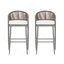 Ensemble de 2 tabourets de bar d'extérieur à structure en métal à hauteur d'assise 30,25 po avec dossier en rotin PE, gris mat-657629843
