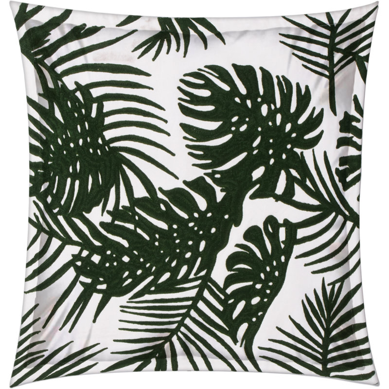 Green Tropical Palm Leaf Embroidered Pillow Cover 20"