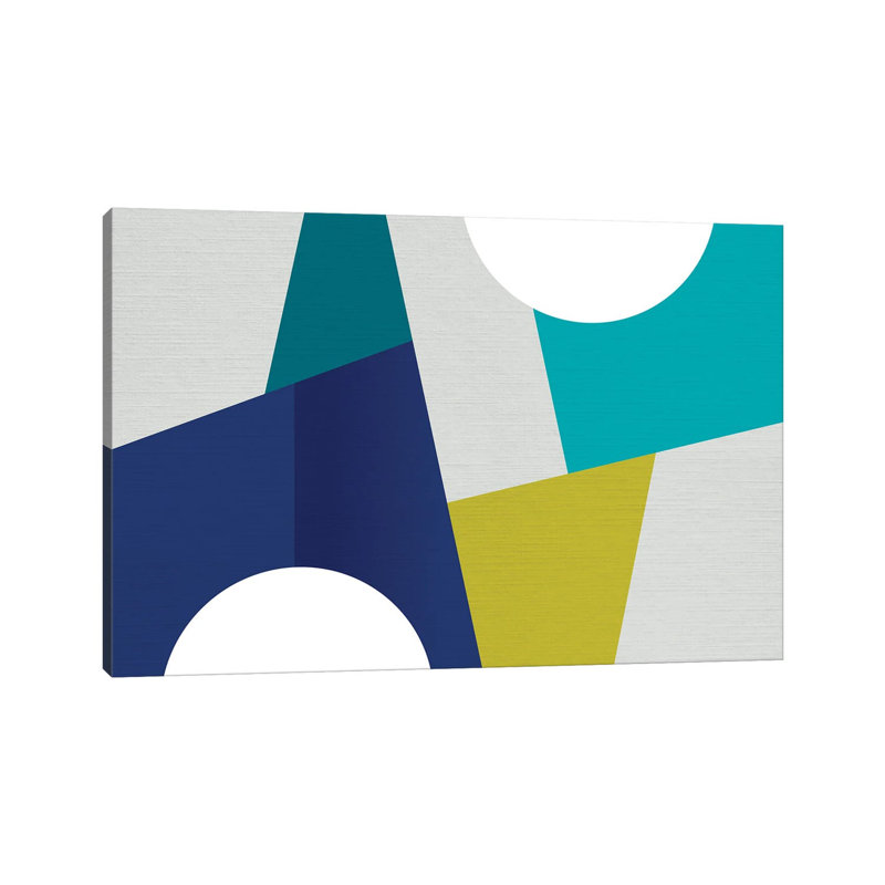 «MCM Geometric Blue I» par Dominique Vari - impression sur toile tendue, H 18 po x l 26 po x P 1,5 po