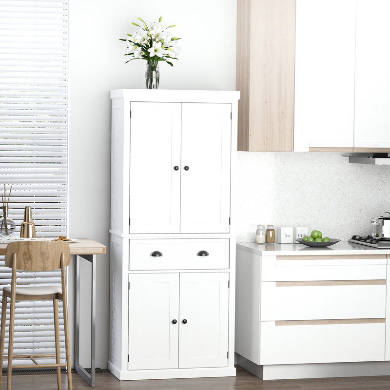 Armoire de cuisine 72 po autoportante blanche avec 2 armoires à 2 portes, tablettes réglables et tiroir - Maximisez votre espace d'utilisation grâce à un tiroir, pour un garde-manger organisé