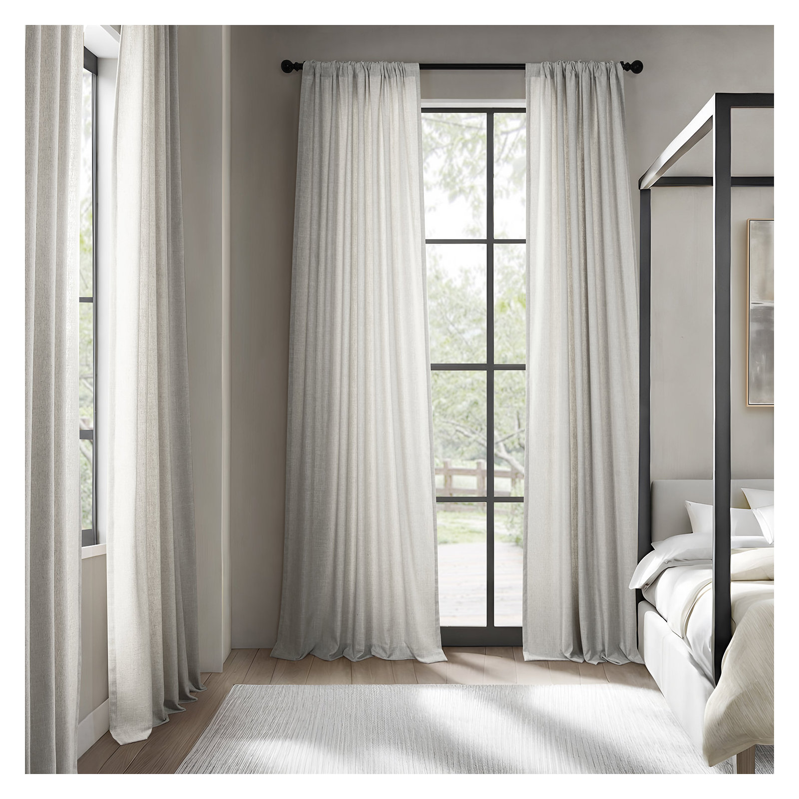 Farmbry Simply Faux Linen Curtains Pair - 2 Panels - Light Filtering Window Curtains, Light Sand, 50" W x 84" L