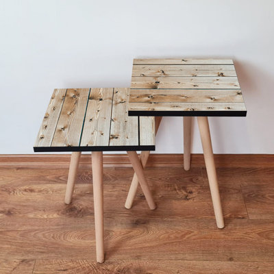 Ensemble de 2 tables gigognes scandinaves, beige, 13,8 po x 18,5 po x 13,8 po et 13,8 po x 16,5 po x 13,8 po | 100% panneau de fibres à densité moyenne avec pieds en bois de hêtre, épaisseur de 0,7 po | Design élégant et fonctionnel pour les espaces de vie modernes