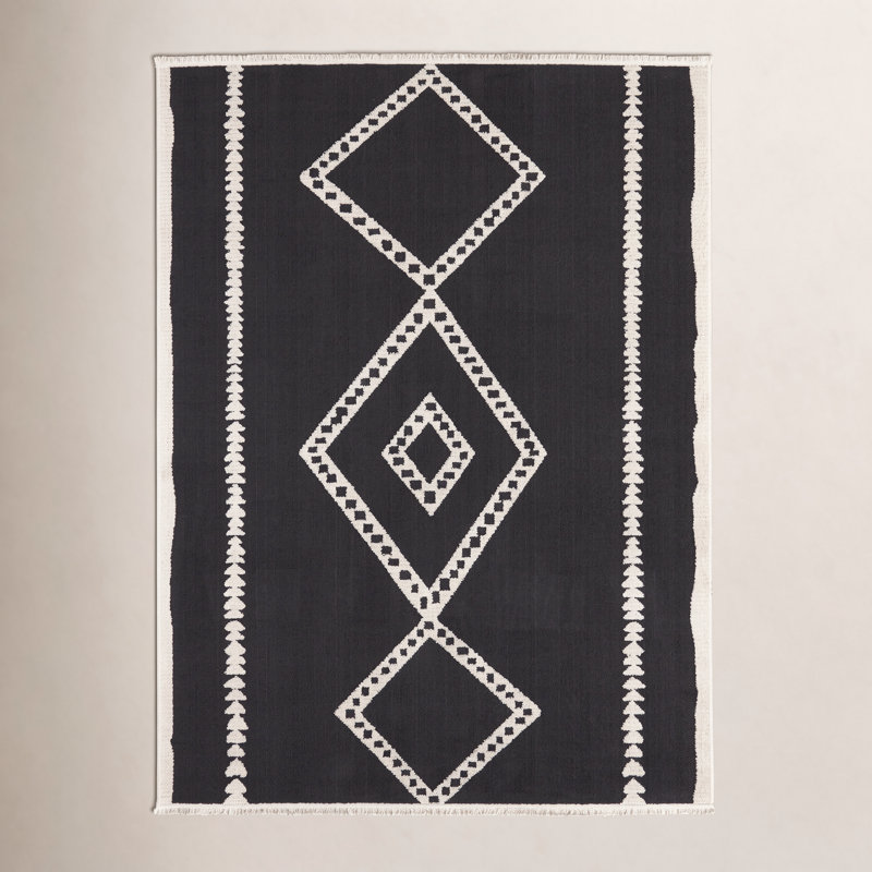 Tapis noir / blanc Lange Southwestern, Rectangle 7 pi 6 po x 9 pi 6 po