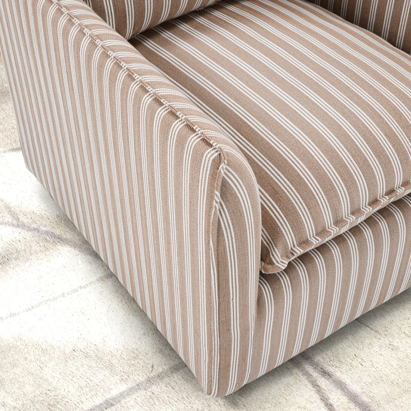 Romines 29.7" W Modern Soft Stripe Upholstered Swivel Barrel Chair with Removable Cushion, Brown Polyester