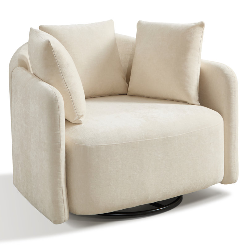 Fauteuil demi-tonneau pivotant en lin avec coussins 31,5 po