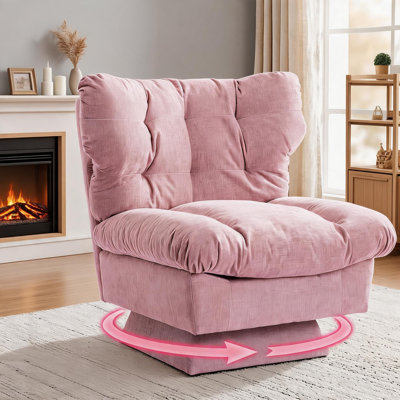 Swivel Accent Chair with Oversized Base, Modern Chenille Sofa Chair, 29.7" Wide Seat, Comfy Reading Chair for Living Room & Office, 300lbs, Pink
