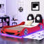 Lit plateforme simple voiture de course avec éclairage de nuit à DEL et revêtement rembourré de style rouge