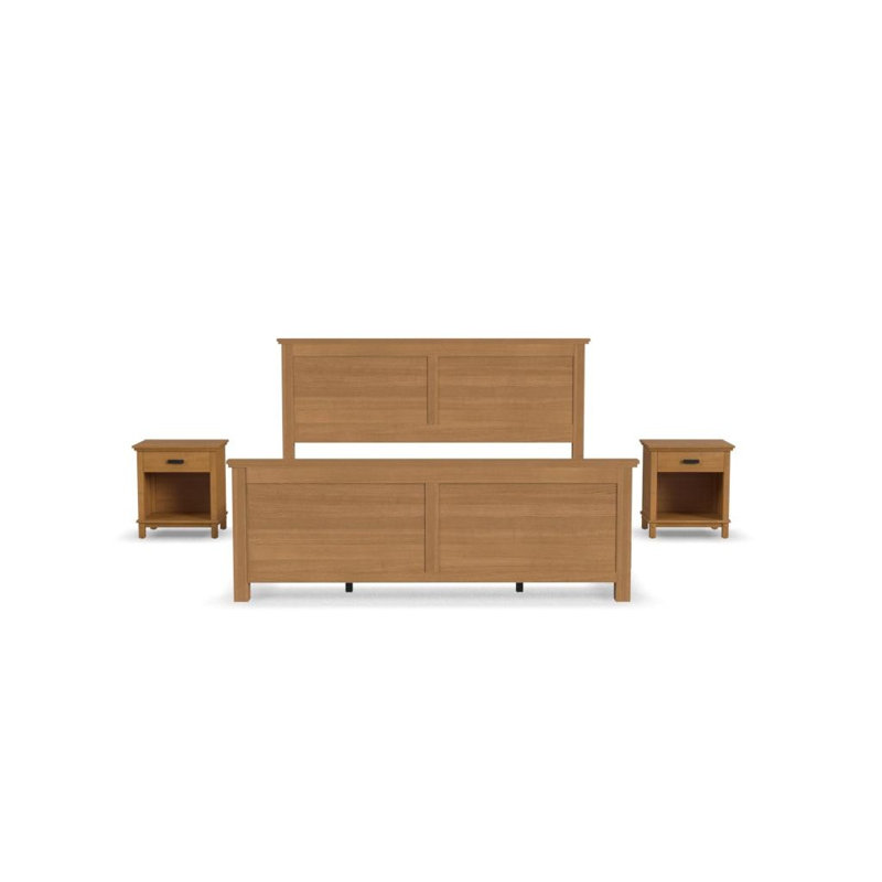 Très grand lit Aliyia, table de chevet avec rangement fermé et commode, Brun