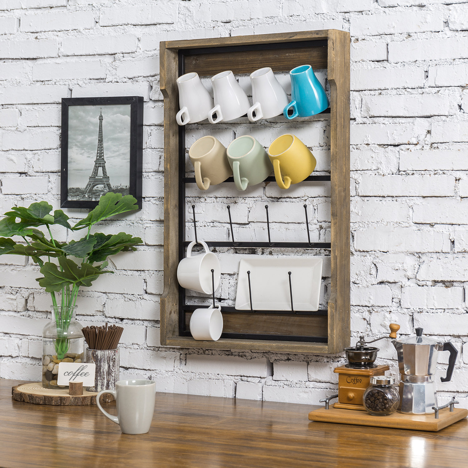 3 Hook Farmhouse Coffee Mug Wall Rack Kitchen decor Utensil Accessories  Hanger