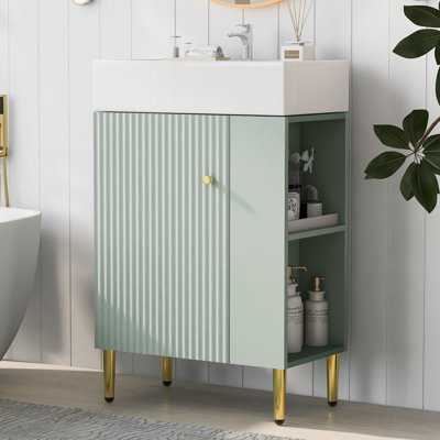 21.6" Bathroom vanity, Combo Cabinet, Bathroom Storage Cabinet, Single Ceramic Sink, Right side storage
