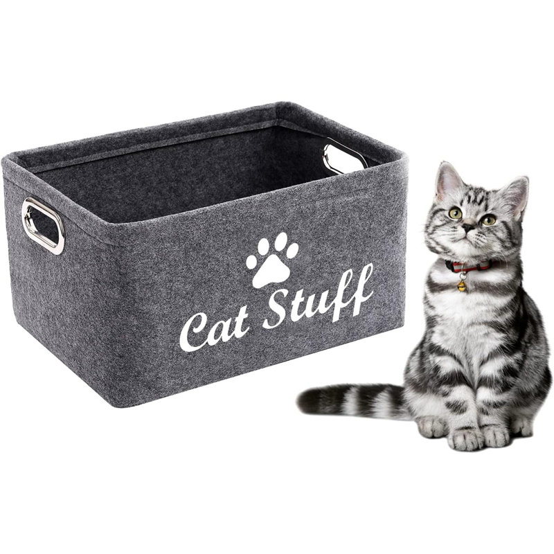 Vêtements et accessoires pour chats / Jouets pour chats / Fournitures pour animaux Panier / Bac de rangement avec poignées, solution de rangement pliable et pratique pour le bureau, la chambre à coucher, le placard, les jouets, la lessive