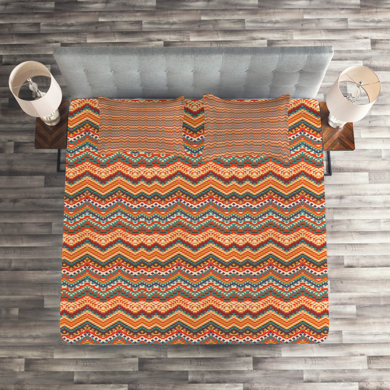Rustic Geometric Shapes Coverlet, King Bedspread + 2 Shams