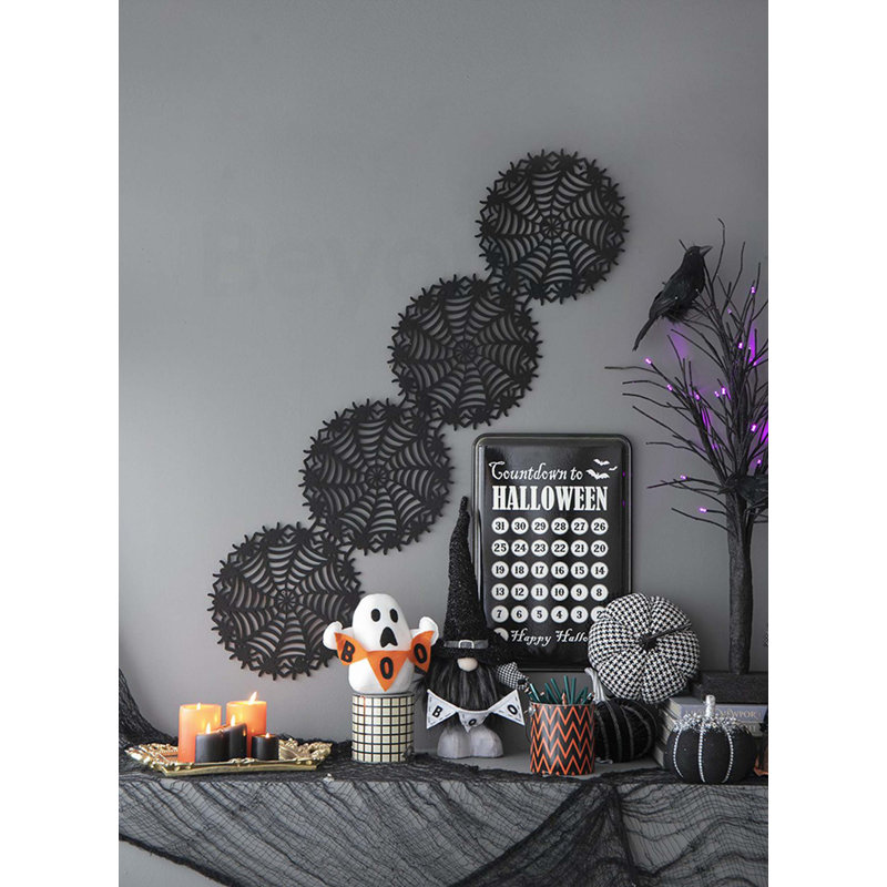 Ensemble de 2 décorations de citrouilles en tissu écossais noir et blanc de 7 x 7 x 6,7 po pour les fêtes d'Halloween