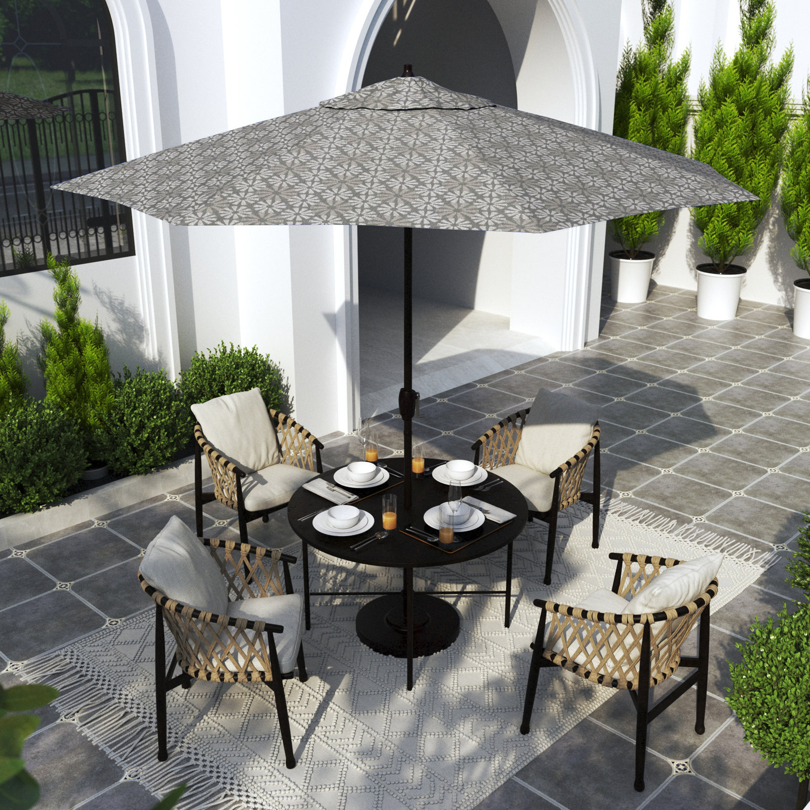 Astraea 108'' Outdoor Umbrella, Spiro Graphite - Pacifica Premium