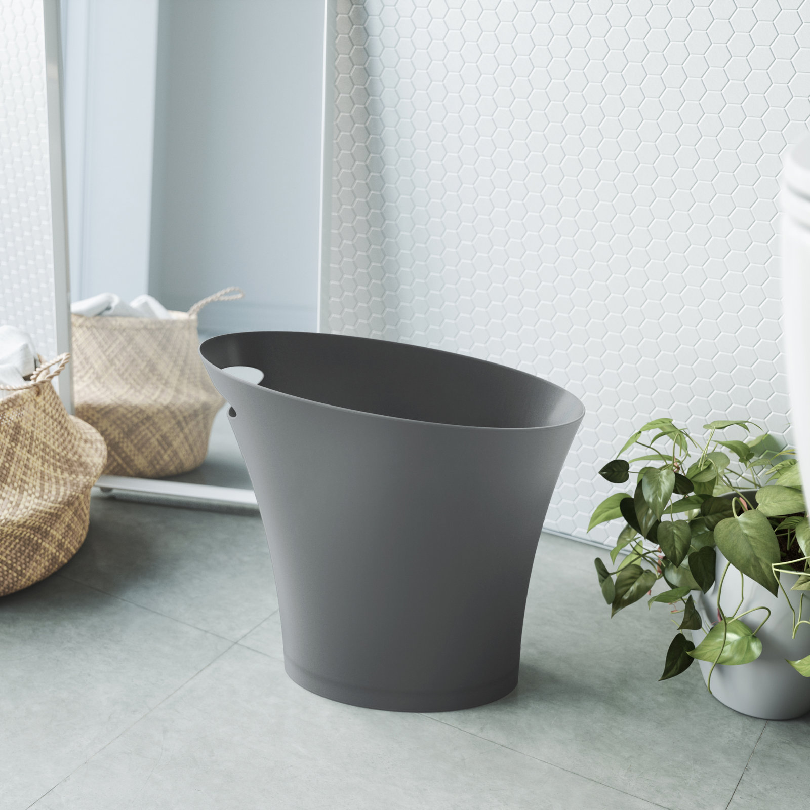 Skinny 2 Gallons Waste Bin, Charcoal