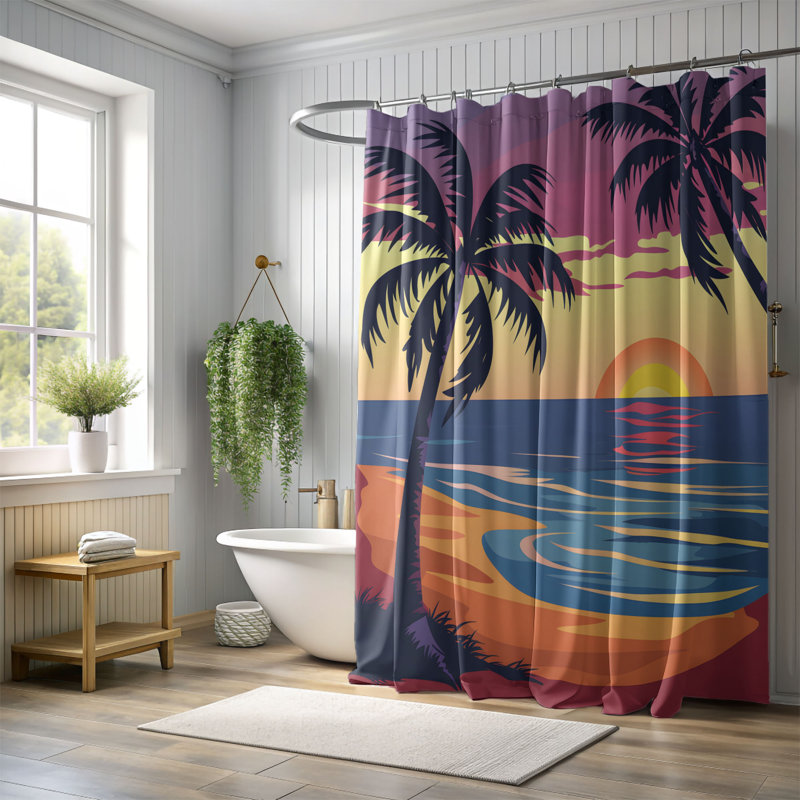 Rideau de douche Sunset Surf - Premium, H 74 po x l 71 po
