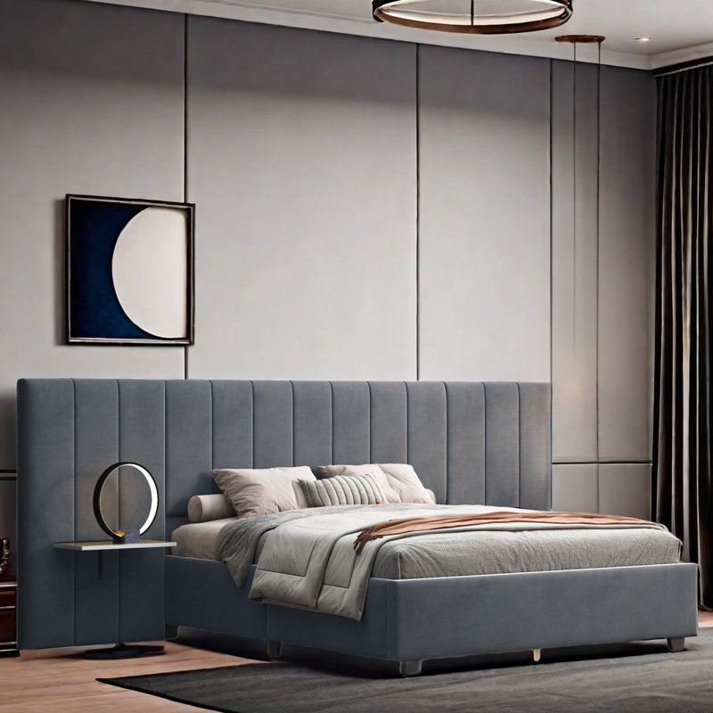 Delysia Upholstered Panel Storage Bed with Oversized Headboard, Queen, Gray