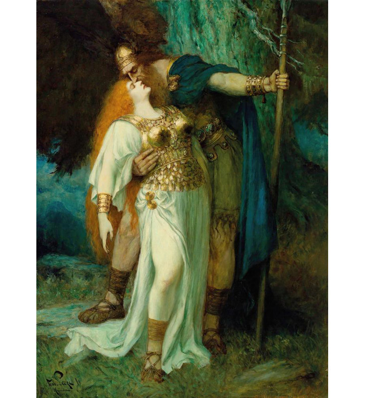 «Wotan's Farewell to Brunhilde» par Ferdinand Leeke, reproduction d'art sur toile tendue avec châssis, H 48 po x l 33 po