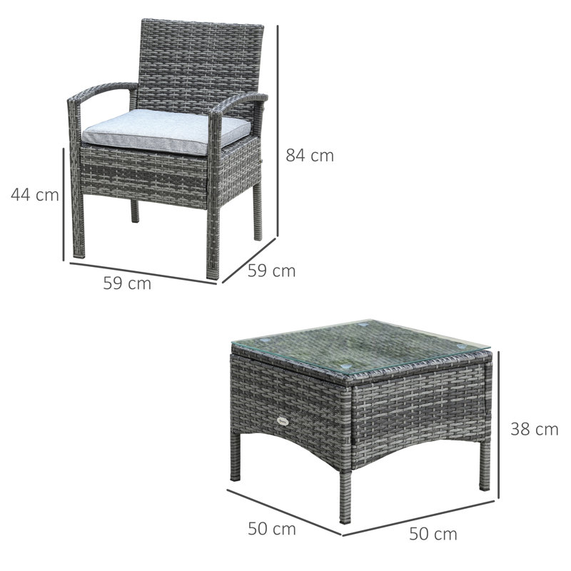 Ensemble de chaises de jardin et de table en rotin 3 pièces Red Barrel Studio®