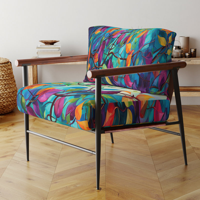 Vibrant Vines I - Fauteuil d'appoint rembourré abstrait, Doré