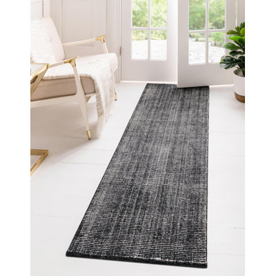 Tapis rayé en laine tissé à la machine en gris / ivoire Colyt