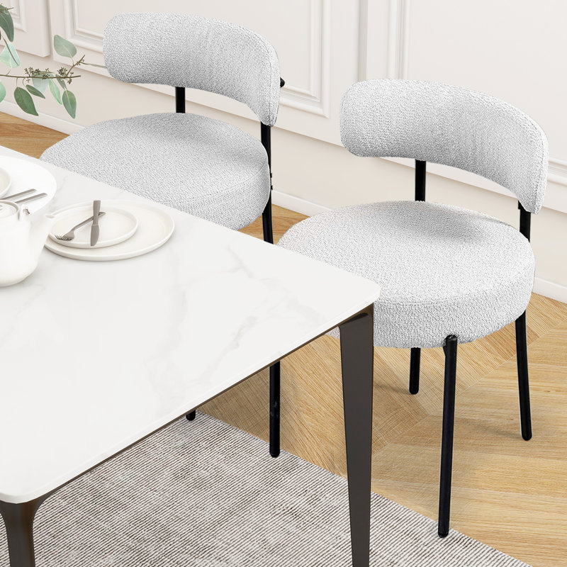 Sherpa Fabric Upholstered Dining Chairs With Backrest For Dining Room, Kitchen, Living Room, Gray, 4