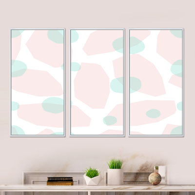 " Pink And Blue Pastel Shapes I " 3 - Pieces