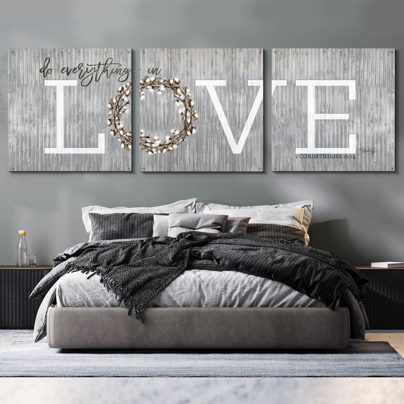 «Love - Do Everything in Love» par Marla Rae, art mural en verre acrylique, ensemble de 3 pièces, H 36 po x l 108 po