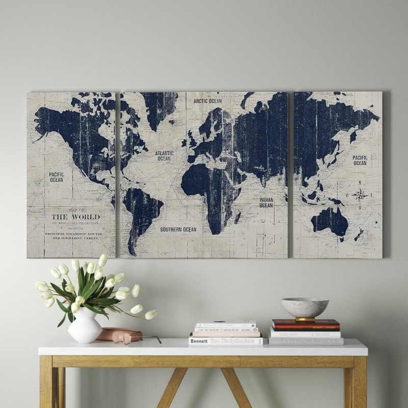 «Old World Map» parchemin, impression sur toile, H 32 po x l 64 po x P 1,5 po