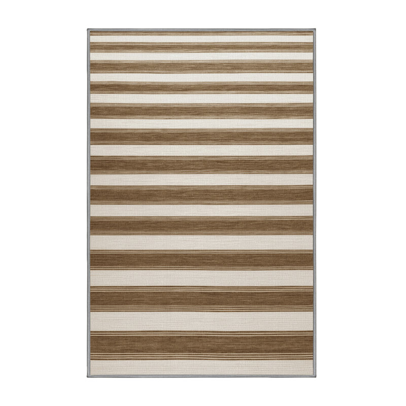 Tapis gris à rayures horizontales lavable à la machine, Rectangle 7 pi x 9 pi