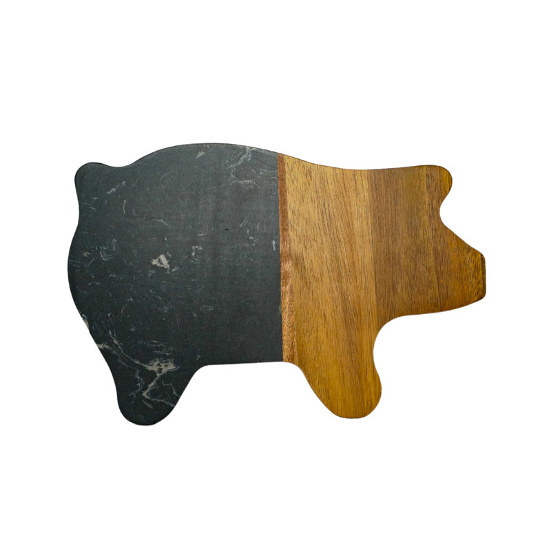 Marble and Acacia Wood Pig Board, Black