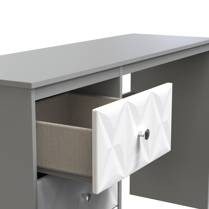 Ceinwen 3 Drawer Desk (Ready Assembled), White Matt/Dusk Grey