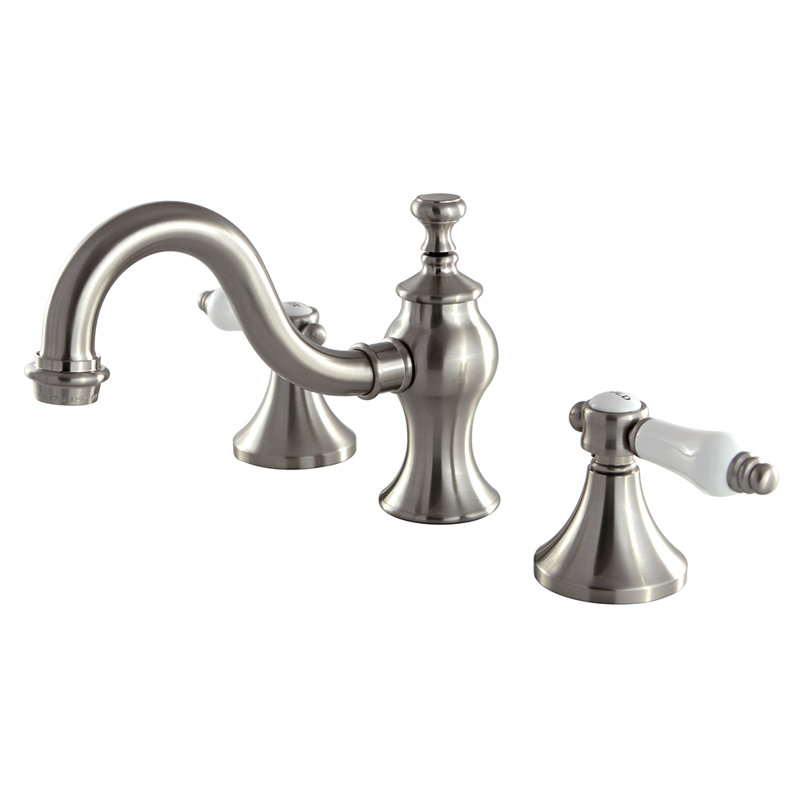 Kingston Brass Bel-Air Two-Handle 3-Hole Deck Mount Widespread Bathroom Faucet with Brass Pop-Up Drain, Brushed Nickel
