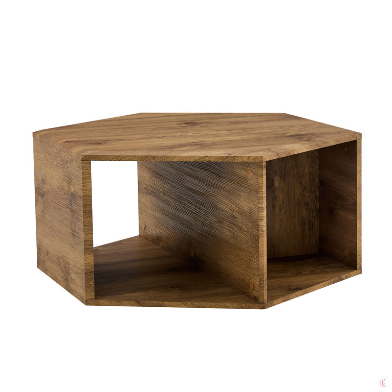 Hexagonal Coffee Table, 14" H x 31.5" W x 27" D, Brown