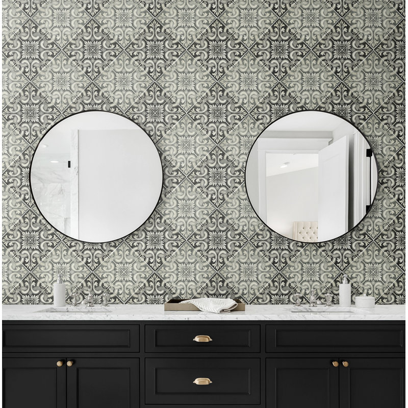 Sohn 33' L x 20.5" W Wallpaper Roll, Wrought Iron/Metallic Cream