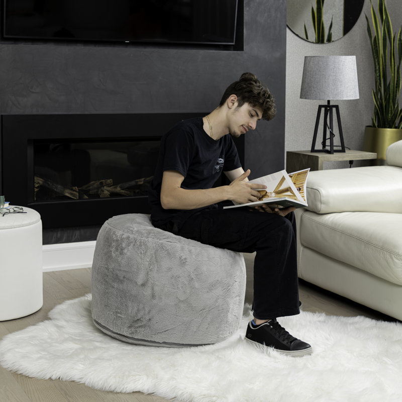 Pouf rond en fausse fourrure de lapin Lapina - blanc, gris