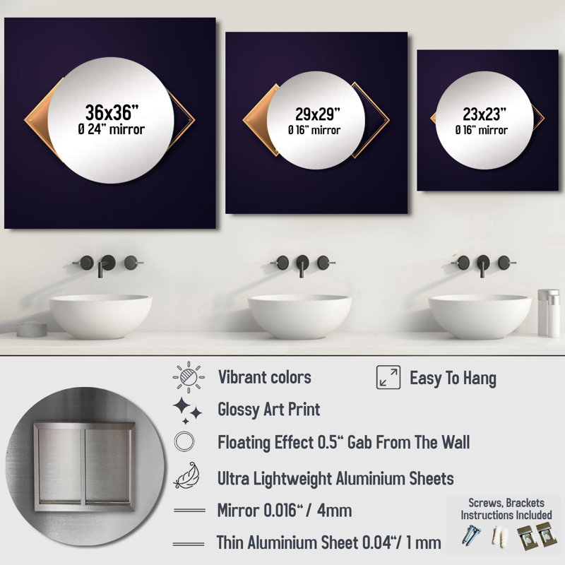 Marshanna - miroir mural géométrique moderne pour salle de bain, 23 po x 23 po