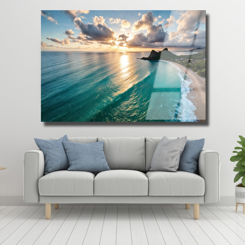 Tropical Beach Sunset Tempered Glass Wall Art, 12" H x 16" W