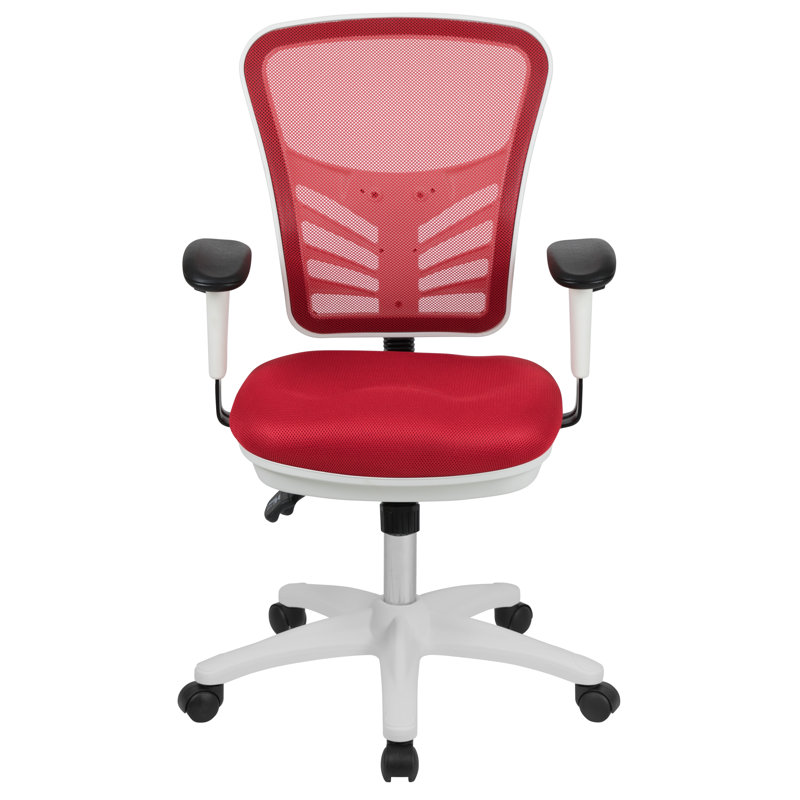Mid-Back Mesh Multifunction Executive Swivel Ergonomic Office Chair with Adjustable Arms, Red