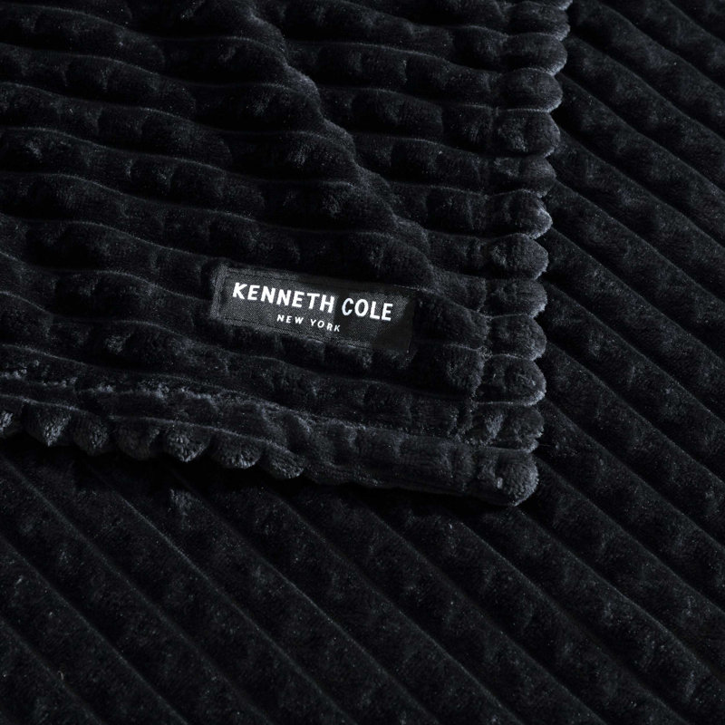 Kenneth Cole Black Textured Plush Reversible Throw Blanket