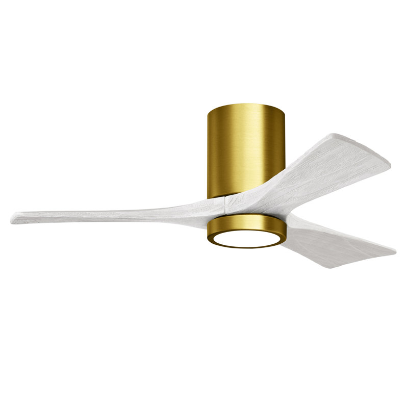 Olivier à 3 pales DEL standard avec ventilateur de plafond et ensemble d'éclairage inclus, Laiton brossé, Blanc mat, 42"
