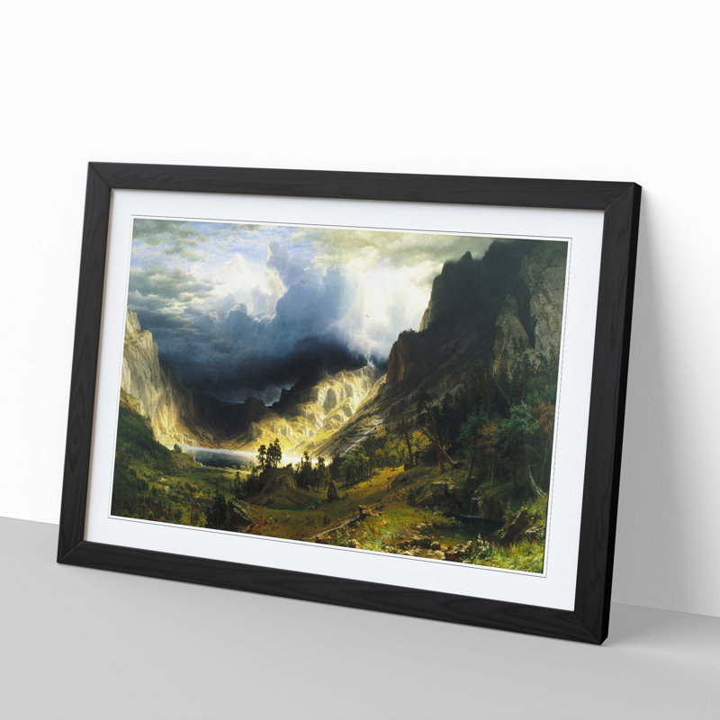 A Storm in the Rocky Mountains by Albert Bierstadt - Picture Frame Painting, 36cm H x 48cm W x 2cm D, Black Framed