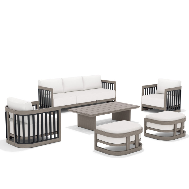 Sereno Patio 5 Person Aluminum Conversation Set With Cushions And Ottomans, Smoked Gray