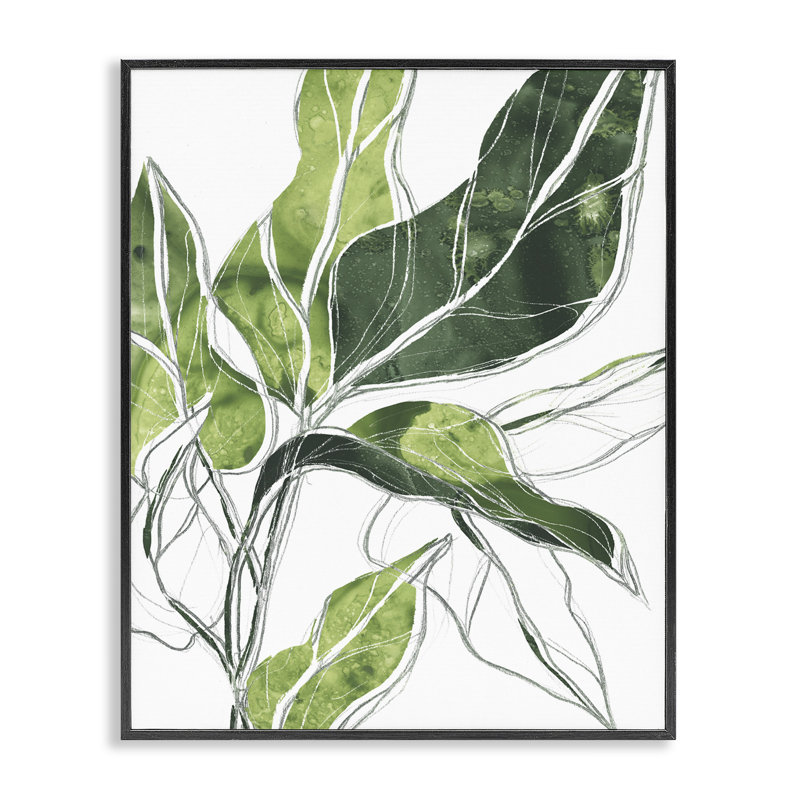 Motif de lignes vert palmier expressif, Giclée encadrée noir minuit, H 14 po x l 11 po