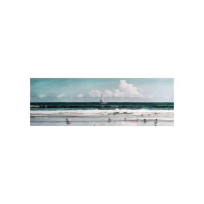 Voilier, scène de plage - impression panoramique sur toile
