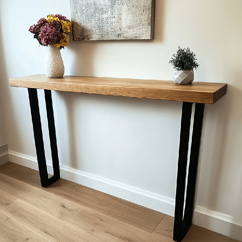 Solid Oak Console Entrance Table - U Legs, 90cm H x 25cm W x 70cm D