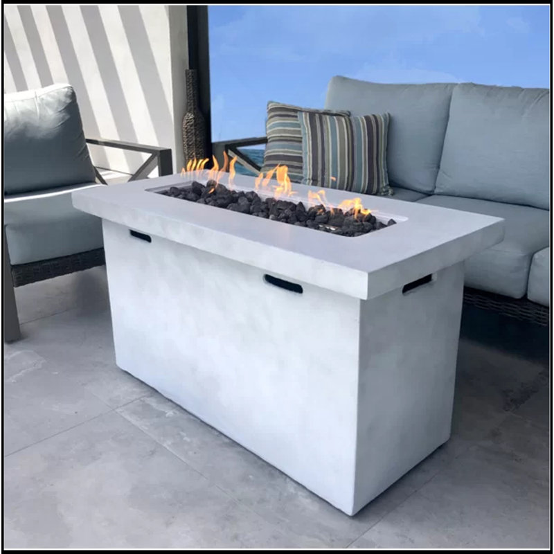 25" H X 42" W Fiber Reinforced Concrete Propane Outdoor Fire Pit Table, Natural/White