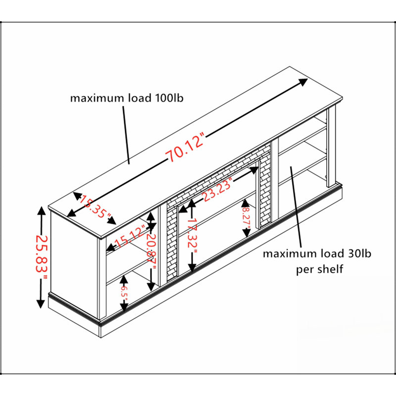 Grand support de rangement pour bureau de télévision avec bordure en faux pierre, console média avec rangement spacieux et design moderne