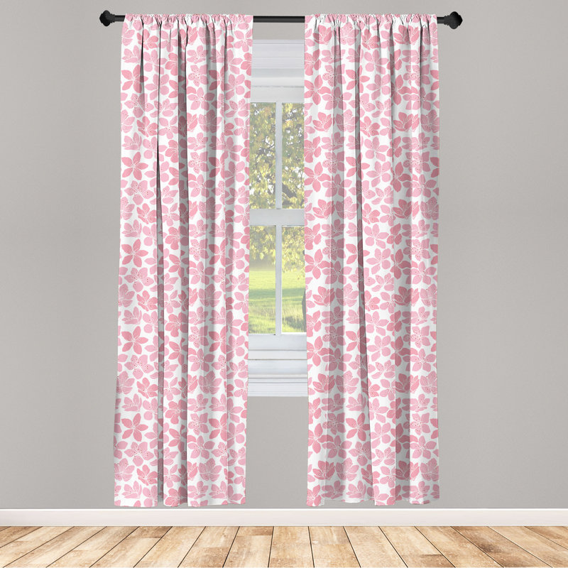 East Urban Home Cherry Blossom 4-Panel Curtains, Uneven Pattern, Pale Pink Ruby and White, 56" W x 63" L